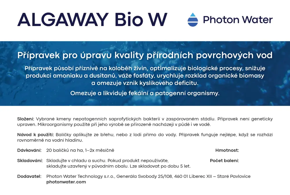 Etiketa bakteriálního přípravku Algaway Bio W